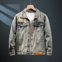 Spring Autumn New Retro Ripped Denim Jacket for Men Stylish Cool American Trendy Streetwear