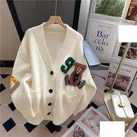 Clothing cartoon bear sweater jacket autumn winter loose college style versatile age reducing knitted cardigan