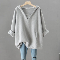 Clothing Fat Mm Autumn Winter Two Piece Sweater Long Sleeved Large Clothing Hooded Splicing Mid Length V Neck Top