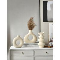 3PC Ceramic Minimalist Tile Pizza Style Irregular Vase Set, Suitable For Placing Fresh And Dried Flower Vases On The Living Room Desktop