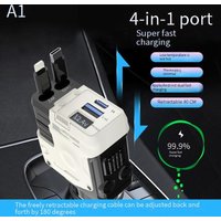 Car Chargers Car Charger Retractable Cable 4 1 Fast Charging Mecha Style Digital Display Cigarette Lighter Car Charger