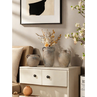 1pc Vintage Style Brown Ceramic Vase With Handle Can Hold Water, Flower Arrangement Vase Multi-scene Ornament Decoration Vase
