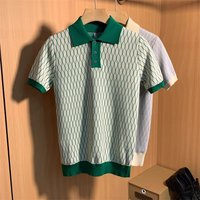 Clothing Light Luxury Plaid Ice Silk Knitted Short Sleeved Lapel T Shirt Summer Slim Breathable Half Sleeved Casual Polo