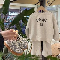 Two piece set of round neck hoodies pants for girls, primary secondary school students, 2023 Spring and Autumn