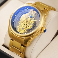 Embossed Gold Watch Quartz Men's Watch Fashion Business Double sided Hollow Men's Watch Glow Waterproof Steel Band 6048
