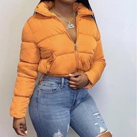 Winter Stand Collar Puffer Jacket Long Sleeves Lightweight Warm Coat Fashionable Streetwear Comfortable Cotton Polyester Blend