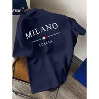 100% Pure Cotton Men's Summer Fashion Short Sleeved MILANO ITALIA Pattern Printed Casual Slim Fit Versatile T-shirt Top