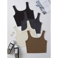 4 Pcs Set Crop Tank Top Casual Basic High Stretch Summer Workout Yoga Gym Tank Top Clothing