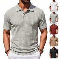 Waffle Polo Shirt Button Down Casual Sports Top Summer