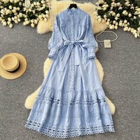 Women's Clothing Vintage French-Style Lace Trim Dress – Corset Tie Waist, Lantern Sleeves, Elegant Midi Dress (Brown/Black/White, One Size Fits Most)