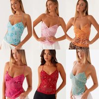 2026 Summer Cross Border European American Fashion Bright Embroidered Slim Vest Sexy Hot