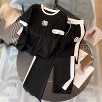 Clothing High end Casual Sports Suit Thin Style Fashionable Fashionable Age reducing Wide leg Pants Fashionable Two piece Set