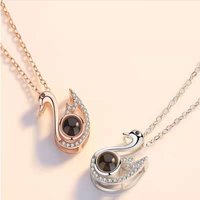 100 Kinds of I Love You Swan Pendant Necklace with Cubic Zirconia Stone for Women Anniversary Wedding Birthday Jewelry Gift