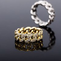 Ins Hot Cuban Chain Ring Inlaid With Zircon Real Gold Electroplating Hip Hop Men And Women Ring Bling