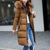 Women's Clothing Color Big Hair Collar Long Cotton-Padded Jacket Fashion Slim Cotton-Padded Jacket