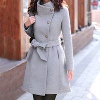 Clothing autumn winter woolen coat length single breasted belted woolen coat slim fit