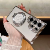 Plating Magnetic Stand Clear Case Samsung Galaxy S24 S25 Ultra S23 S22 Plus S24 FE A15 A25 A16 A06 Suction Pad Holder Cover