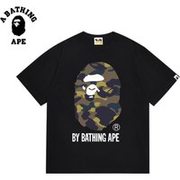 A BATHING APE BAPE-Multi Colored Monkey Head Pattern Printed Short Sleeved T-shirt Made Of Pure Cotton Fabric
