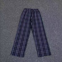 Washed Straight Leg Checkered Pants Drawstring Waist – Minimalist & Versatile Casual Trousers & 