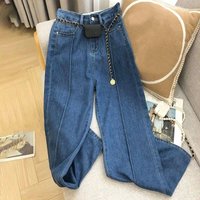Women's Clothing autumn new blue design niche jeans women's Korean style high waist slim all match straight wide leg pants