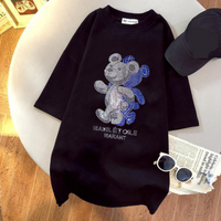 Clothing White Hot Diamond Combed Cotton Bear T Shirt Summer Short Sleeved Mid Length Top
