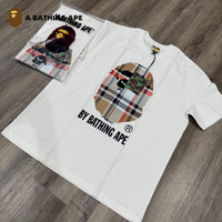 A BATHING APE BAPE&BB Checkered Striped Monkey Head Letter Print High-Quality Pure Cotton Short Sleeved Unisex-9