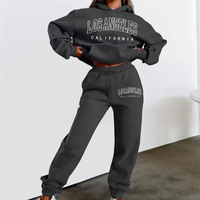 Women's Casual Fashion Printed Hooded Suit Plus Velvet Sweater Long Sleeved Pants Suit