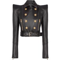 Fashionable Short Biker Jacket Stand Collar & Double Breasted Buttons Slim Fit Leather Jacket Autumn Arrival