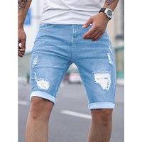 Men's Retro High Street Denim Shorts Trendy Tight Stretch Casual Ripped Jeans Style Fashion