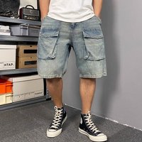 Loose Fitting Wide Leg Cargo Denim Shorts Pocket Casual Summer Style Trendy Cool Plus Five Point Shorts