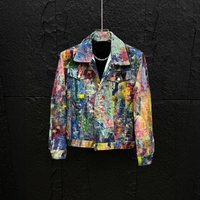 Men's Clothing Men's Painted Graffiti Denim Jacket Loose Fit Trendy Outerwear Versatile Top For Spring And Autumn Niche Luxury Style