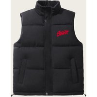Men's Quilted Vest With Windproof Design, Letter Print, Thickened Polyester Fill, Casual Wear For Autumn & Winter
