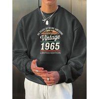 Loose Casual Fashionable Retro 1965 Pattern Printed Round Neck Long Sleeved Sweatshirt Suitable Autumn Winter Wear