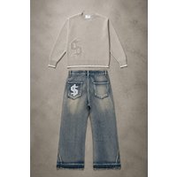 Men's Clothing Fashion Retro American High Street Washed Old Rough Edge Jeans Personalized Street Casual Straight-leg Pants