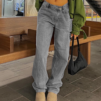 Women's Fashion Casual Fashionable Oblique Waist Low Waist Ripped Loose Jeans For Women