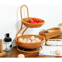 Rattan Woven Layer Fruit Basket Home Restaurant Kitchen Hotel Candy Snack Storage Basket Fruit Double Layer Storage Basket