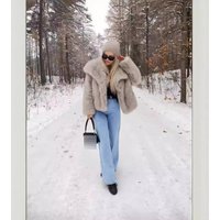 Clothing Luxury Faux Fur Coat – Elegant Winter Jacket Shawl Collar Plus Available & Ivory