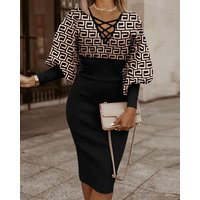 Women's Clothing hot style autumn and winter long sleeved V neck waist bag hip V neck dress for women