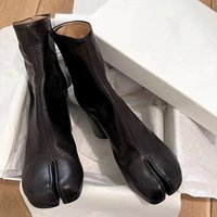 Women Ankle Boots Fashion Autumn Winter Soft Leather Split Toe Tabi Thick High Heels Chunky Shoes Ins Style Short Booties
