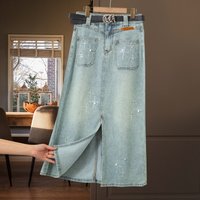 Clothing Split Diamond Denim Skirt Female Spring High Waist Slim Slimming Midi Skirt