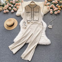 Clothing Light Mature Style Knitted Suit Single Breasted Cardigan High Waisted Slimming Wide Leg Pants Two Piece Set