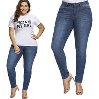 Extra Large Size Fashionable High Elastic Denim Pencil Pants For Women