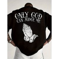 100% Pure Cotton Men's Spring/summer Fashionable Short Sleeved Shirt, ONLY GOD Prayer Gesture Print, Casual Slim Fit Versatile T-shirt Top