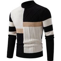 Autumn 2026 High Quality Fashion Knitwear Pullovers Men Half High Collar Splicing Long Sleeve Casual Slim Thick Sweater
