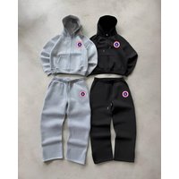 Trendy Casual Versatile Printed Zip up Cardigan Hooded Set Retro Street Style Clothing 2026