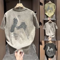 Slim Fit Tie Dye T Shirt Summer Retro Washed Crew Neck Short Sleeve Trendy Casual Top Letter Print
