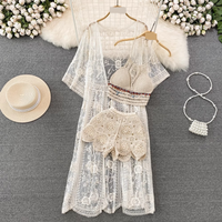 Women's Clothing Mid Length Sun Protection Cardigan Camisole Wide Leg Shorts Three Piece Suit