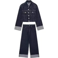 INS Denim Jacket Flared Cuffed Pants Set