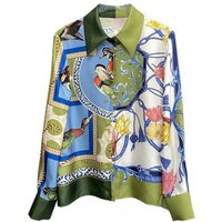 Animal Print Silk Twill Shirt – Lapel Collar Open Front