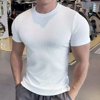 Clothing Slim Fit Crew Neck T Shirt Quick Drying Sports Fitness Top Textured Cuffs Elastic Short Sleeve T Shirt Summer